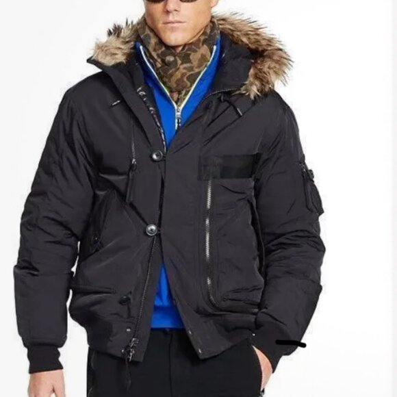 Polo Ralph Lauren Other - Polo Ralph Lauren Down Puffer Bomber Flight Jacket Size M Hooded Black Gorpcore